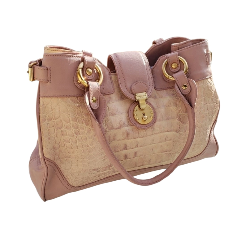 Rare Double M Milano Pink Croc-Embossed Women's Satchel Bag 2006 Made In Korea
